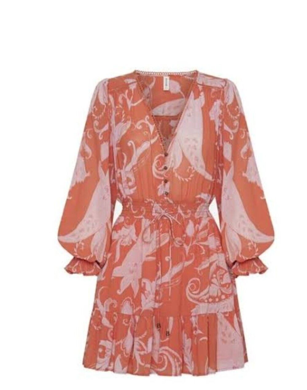 Kivari Lilian Floral Long Sleeve Mini Dress Pink Orange